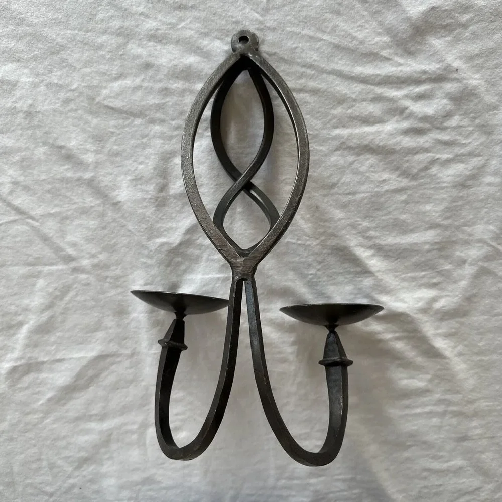 Wrought Iron Candle Sconce Hanging Holder Double‎ Vintage Aged